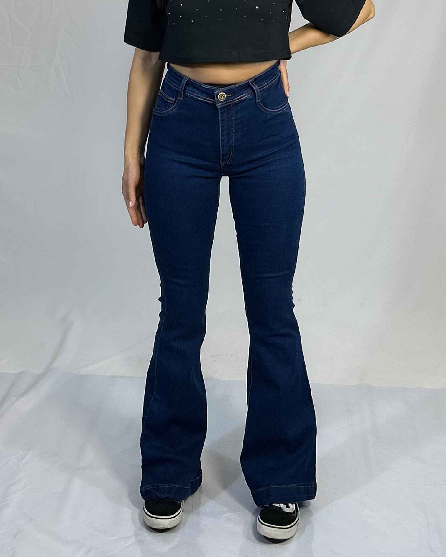 Jeans Flare Azul con Faja Mujer Tiro Alto - Plus Size Chile