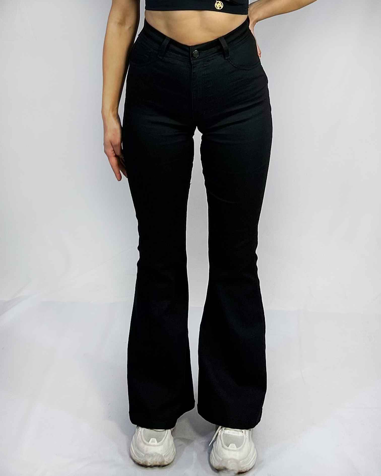 Jeans Flare Negro con Faja Mujer Tiro Alto - Plus Size Chile