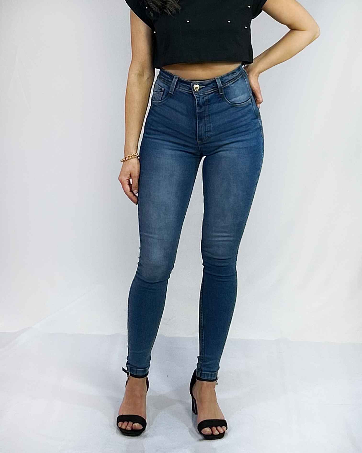 Jeans Pitillo Azul Desgastado con Faja Mujer - Plus Size Chile