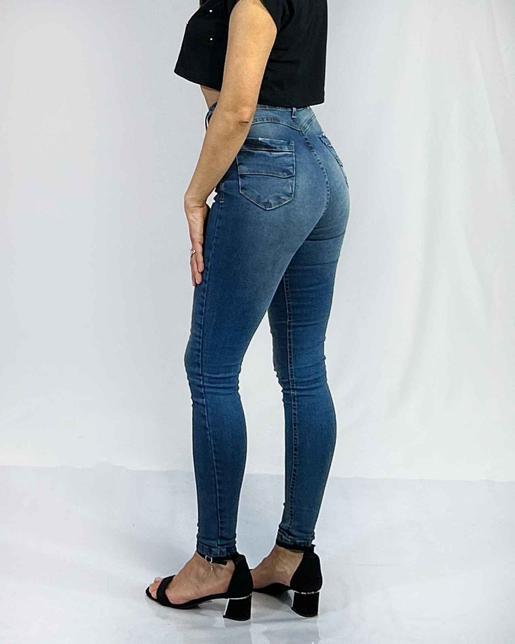 Jeans Pitillo Azul Desgastado con Faja Mujer - Plus Size Chile