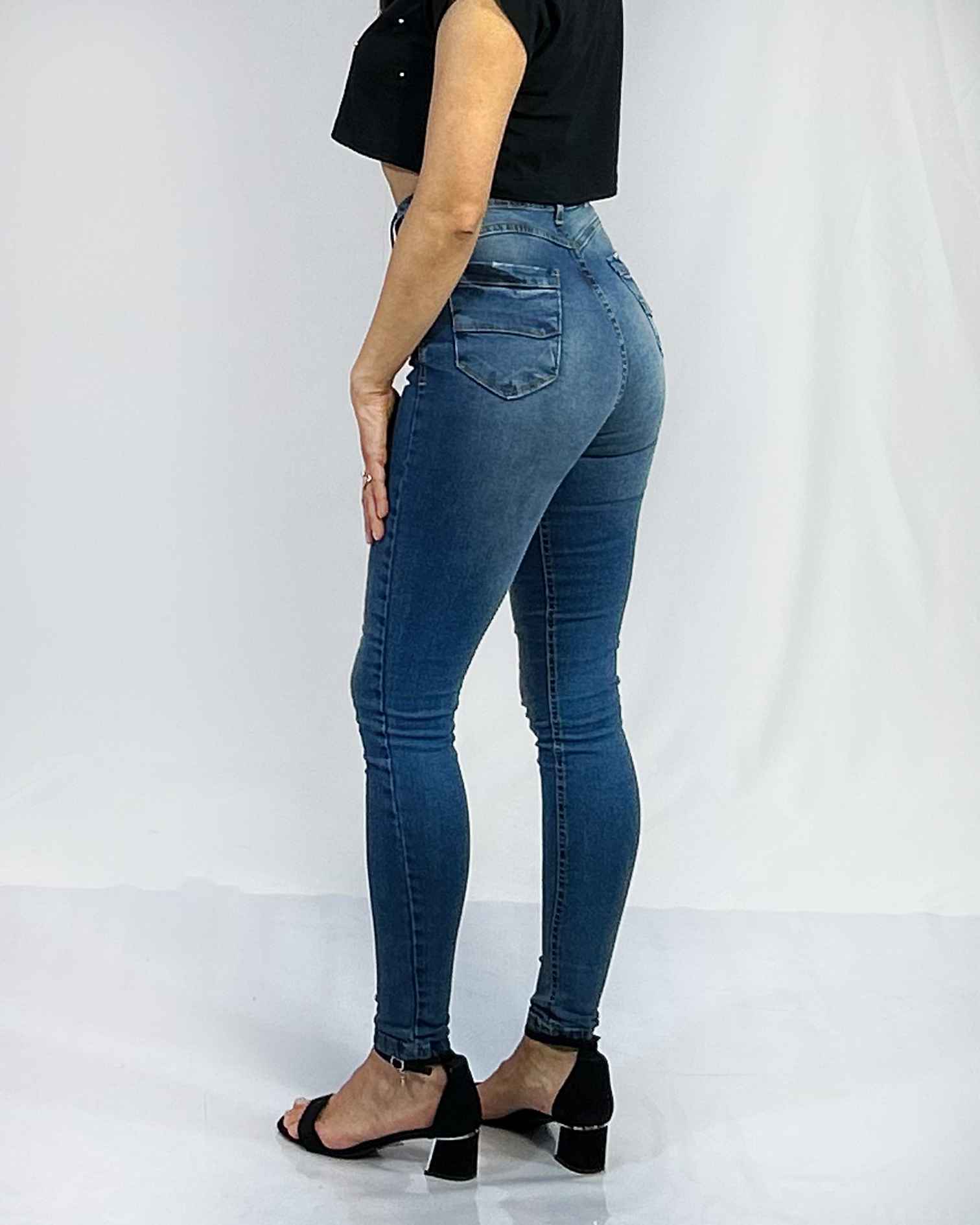 Jeans Pitillo Azul Desgastado con Faja Mujer - Plus Size Chile