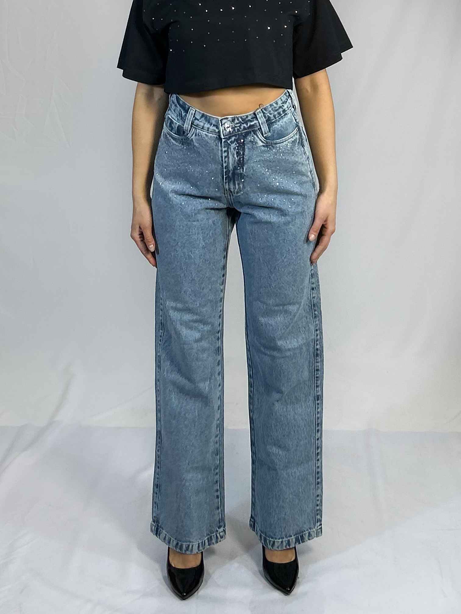 Jeans Wide Leg Celeste Tiro Alto Mujer Plus Size - Push Up Chile
