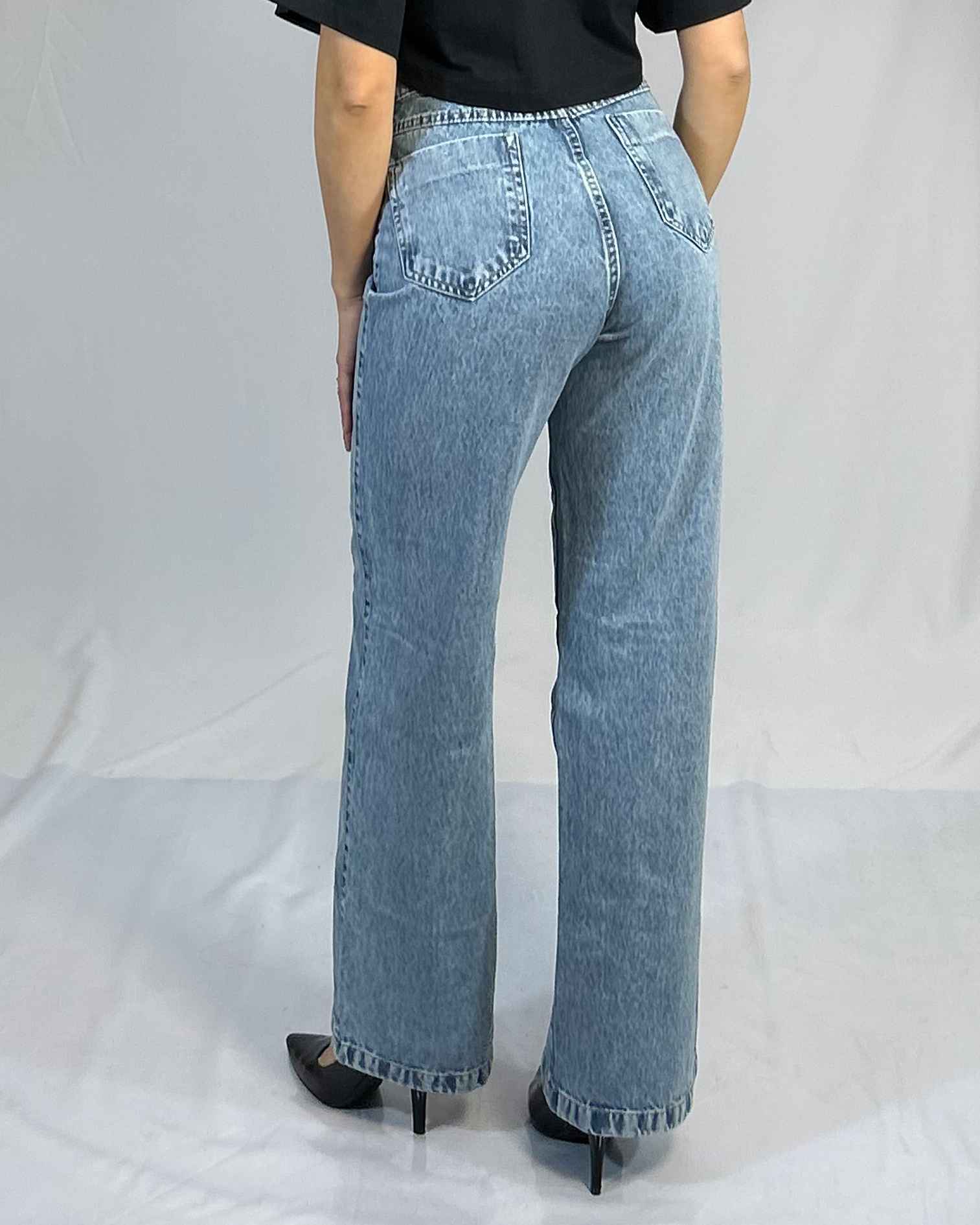 Jeans Wide Leg Celeste Tiro Alto Mujer Plus Size - Push Up Chile