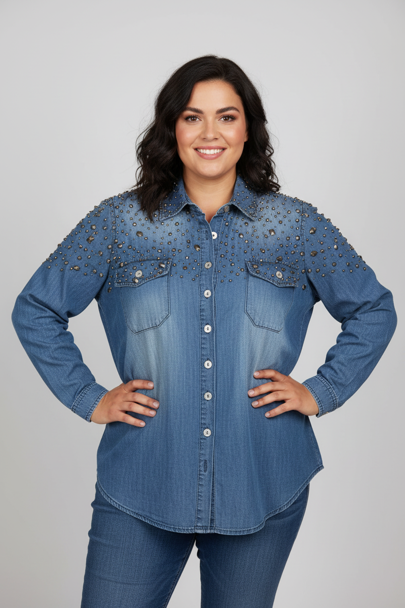 Camisa Mezclilla con Tachas Mujer -  Plus Size Chile