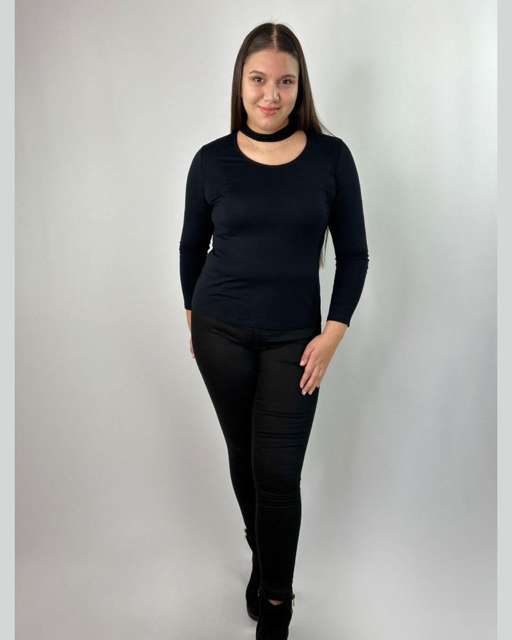 Polera Negra Manga Larga Mujer Talla Grande - Básica Plus Size Chile