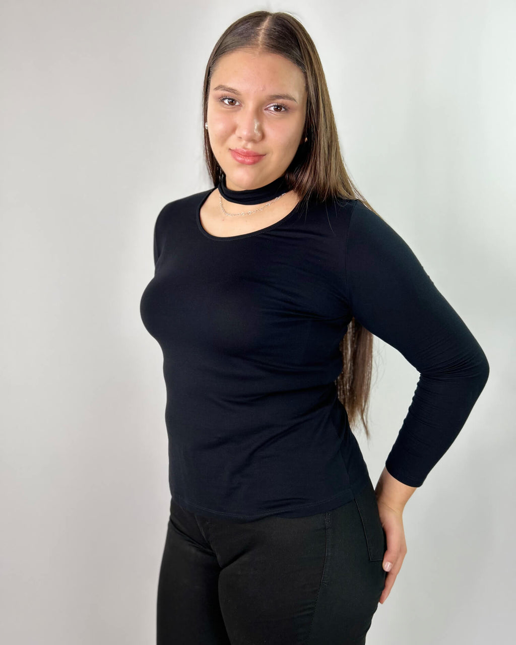Polera Negra Manga Larga Mujer Talla Grande - Básica Plus Size Chile