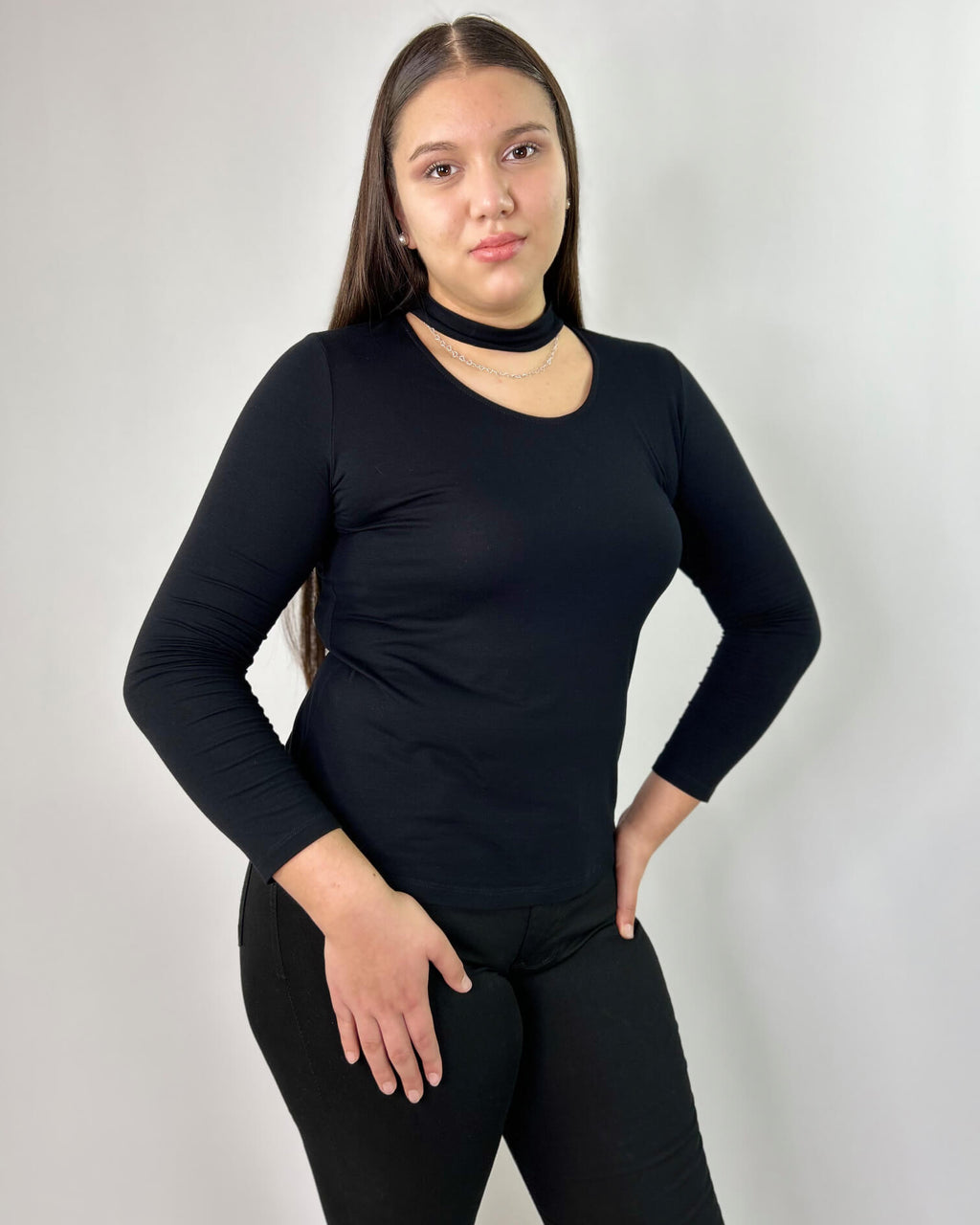 Polera Negra Manga Larga Mujer Talla Grande - Básica Plus Size Chile