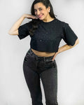 Polera Corta Algodón con Brillo Mujer Juvenil - Ozare Chile