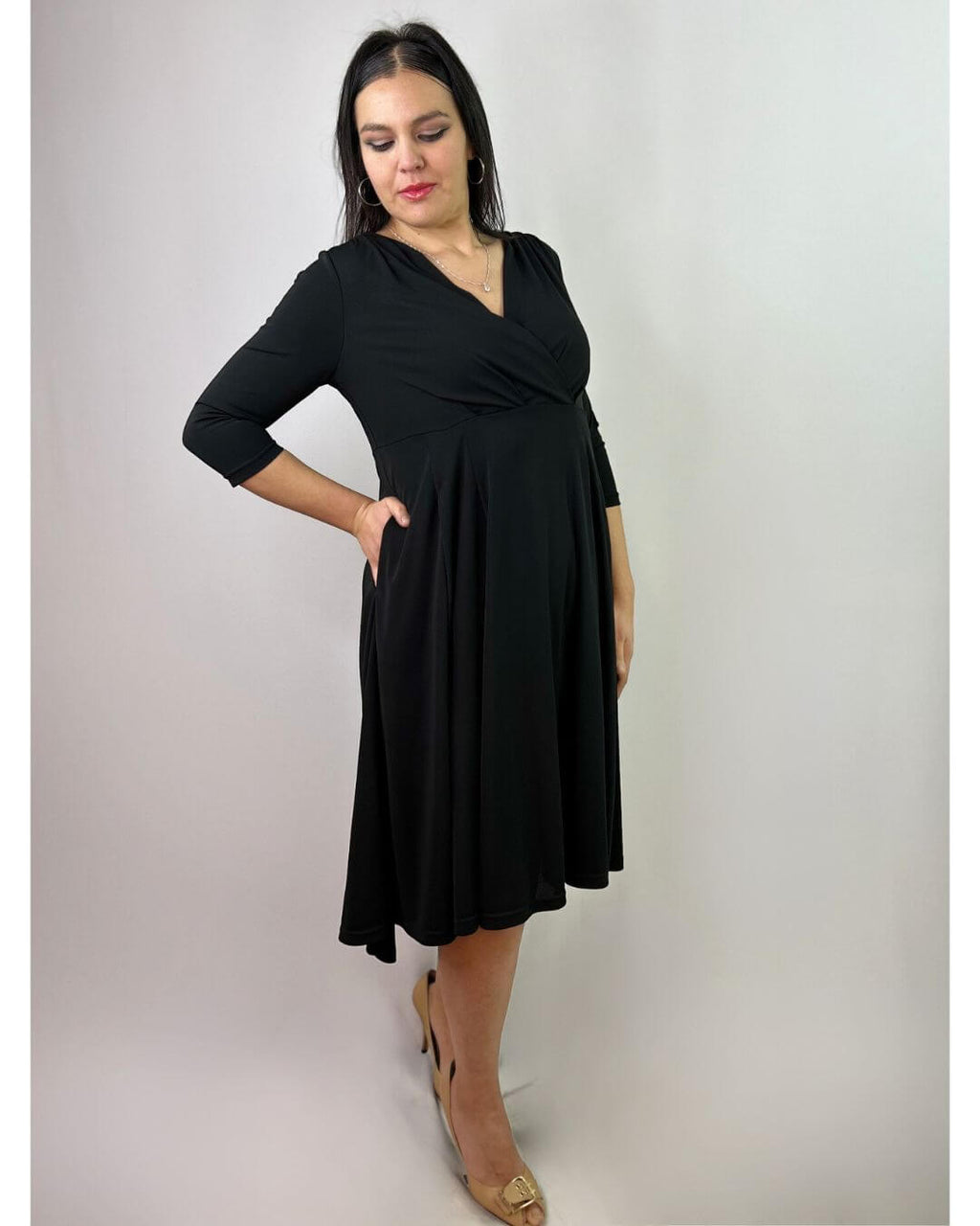 Vestido Negro con Bolsillos Mujer Fiesta - Elegante Plus Size Chile