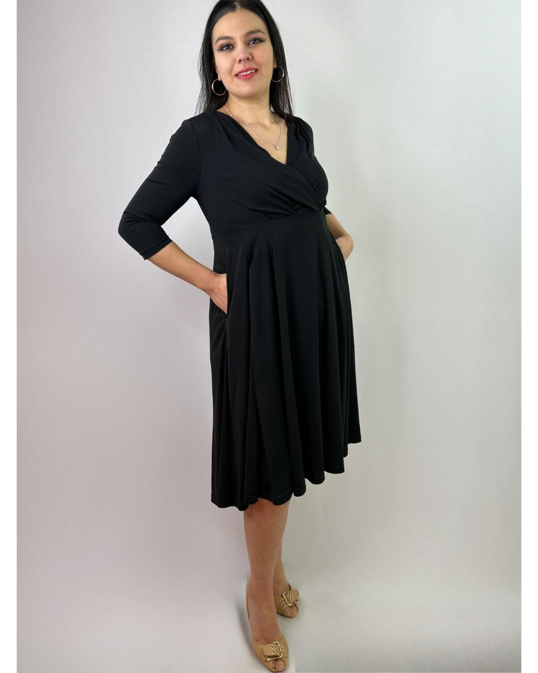 Vestido Negro con Bolsillos Mujer Fiesta - Elegante Plus Size Chile