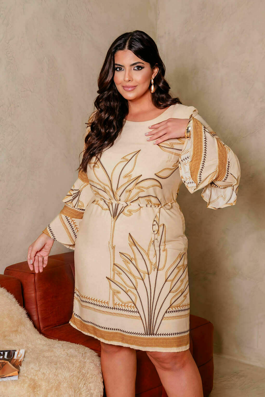 Vestido Corto Estampado Manga Vuelos Mujer|Curvys Tallas Grandes