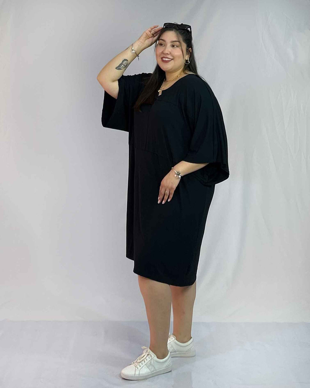 Vestido Corto Negro Algodón Mujer Talla Grande - Juvenil Plus Size Chile