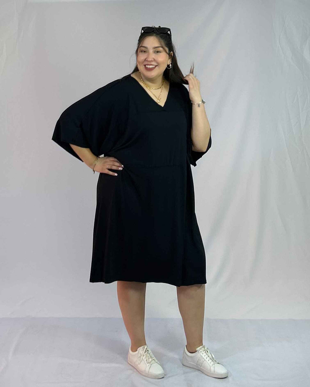 Vestido Corto Negro Algodón Mujer Talla Grande - Juvenil Plus Size Chile