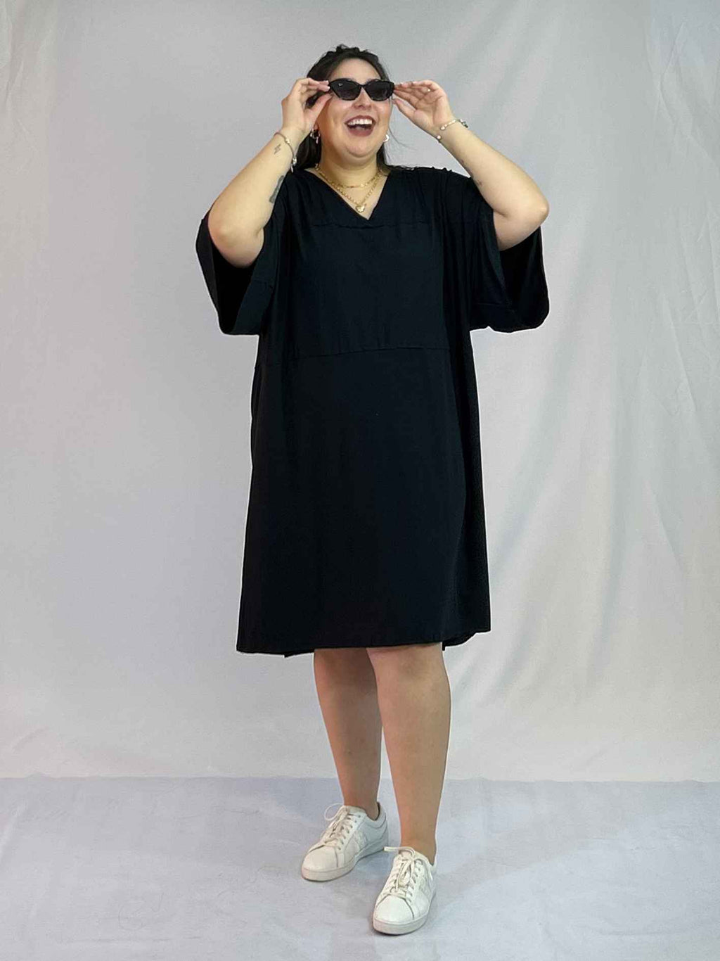 Vestido Corto Negro Algodón Mujer Talla Grande - Juvenil Plus Size Chile