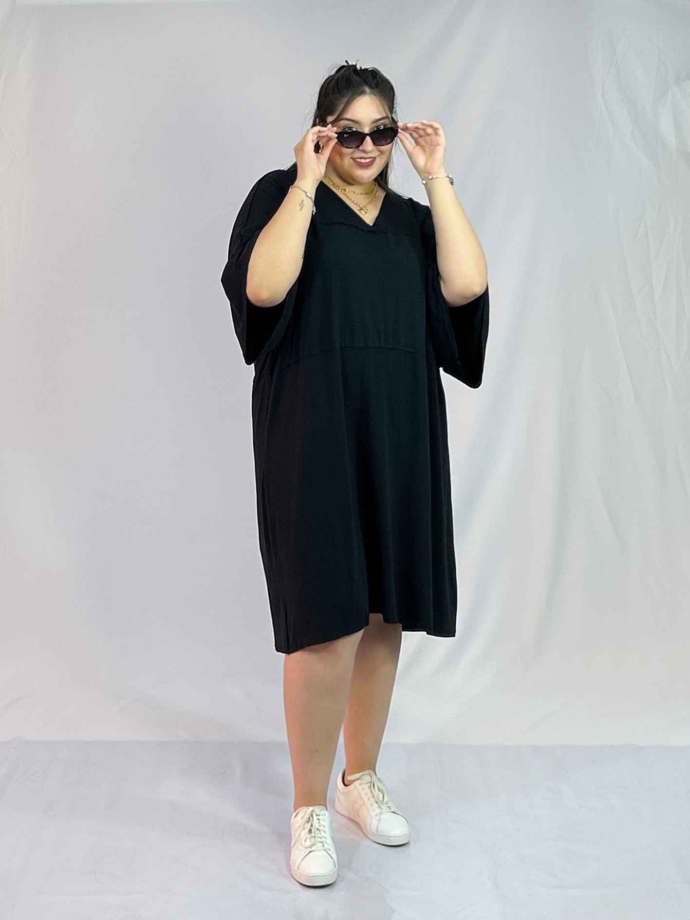 Vestido Corto Negro Algodón Mujer Talla Grande - Juvenil Plus Size Chile