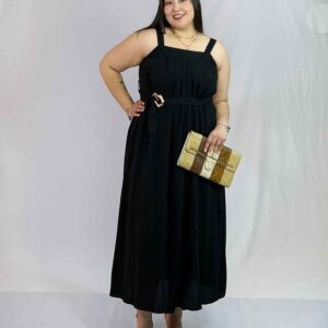 Vestido Largo Negro Cinto Mujer| Talla Grandes Elegante